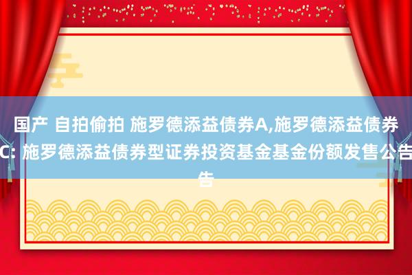 国产 自拍偷拍 施罗德添益债券A,施罗德添益债券C: 施罗德添益债券型证券投资基金基金份额发售公告