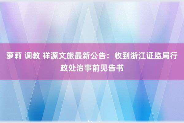萝莉 调教 祥源文旅最新公告：收到浙江证监局行政处治事前见告书